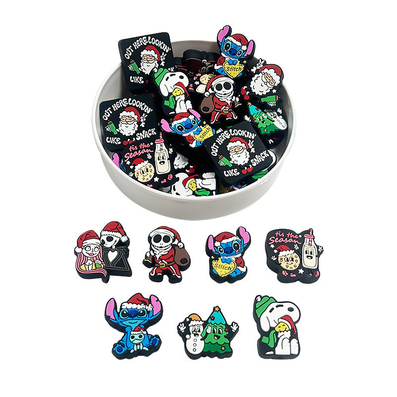 Silicone Focal Beads Christmas Skeleton Stitch With Santa Hats 20pcs 3