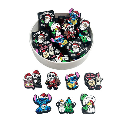 Silicone Focal Beads Christmas Skeleton Stitch With Santa Hats 20pcs 3