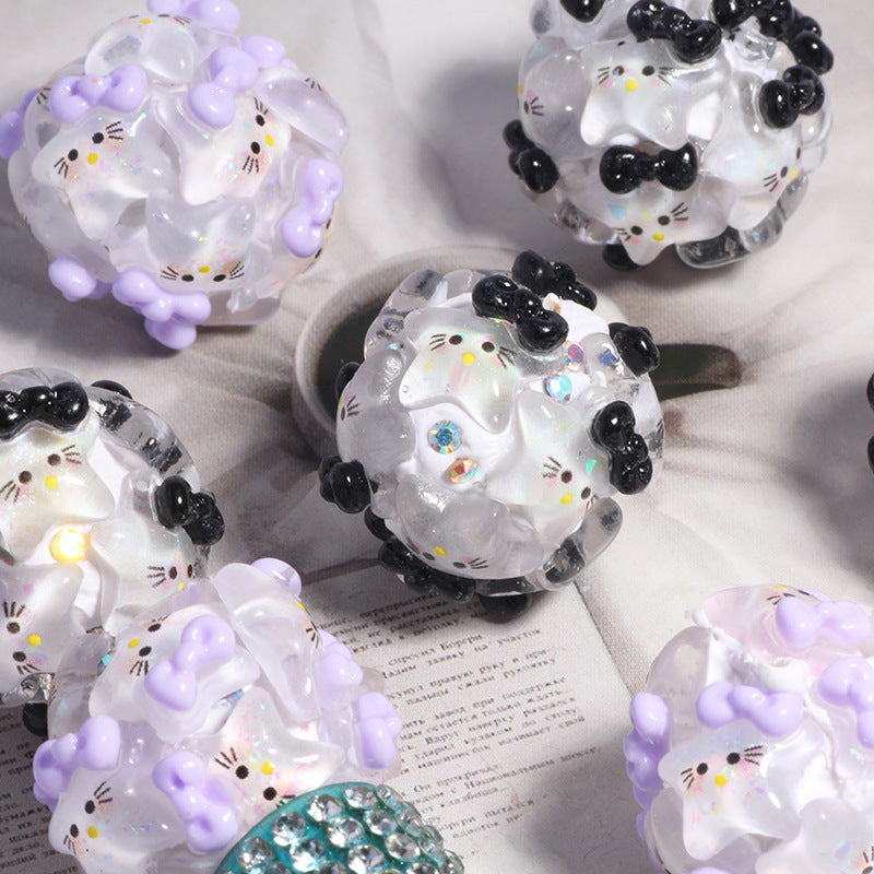 Embellished Bubblegum Beads 20mm Hello KT Star Polymer Clay 5pcs 4