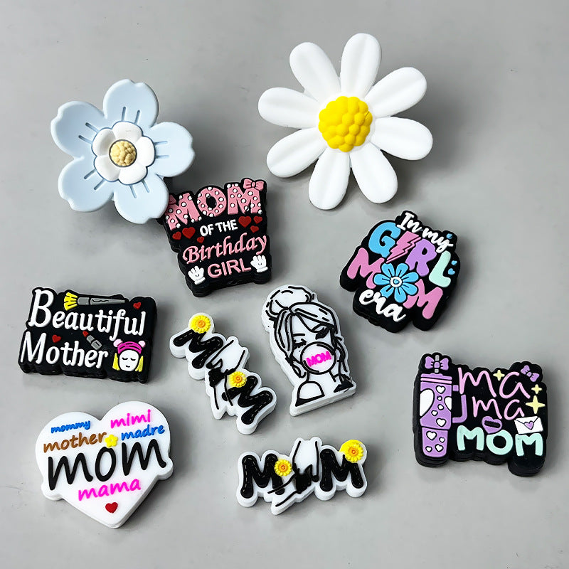 Silicone Focal Beads Mother Theme Playful Scripts Hearts 20pcs 3