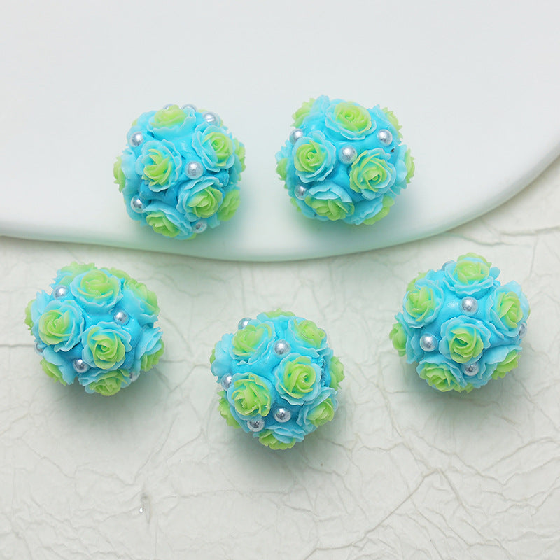 Embellished Flower Cluster Clay Beads 20mm Gradient Rose 10pcs 20