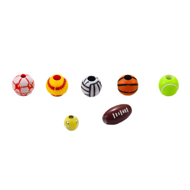 Printed Ball Series Acrylic Beads Colorful Sports Designs 100pcs 4