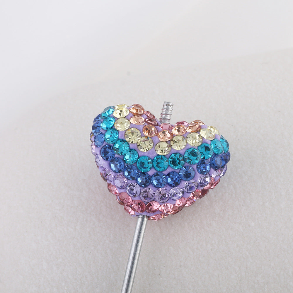 Rhinestone Heart Clay Beads 24mm Colorful Shamballa 6pcs 25