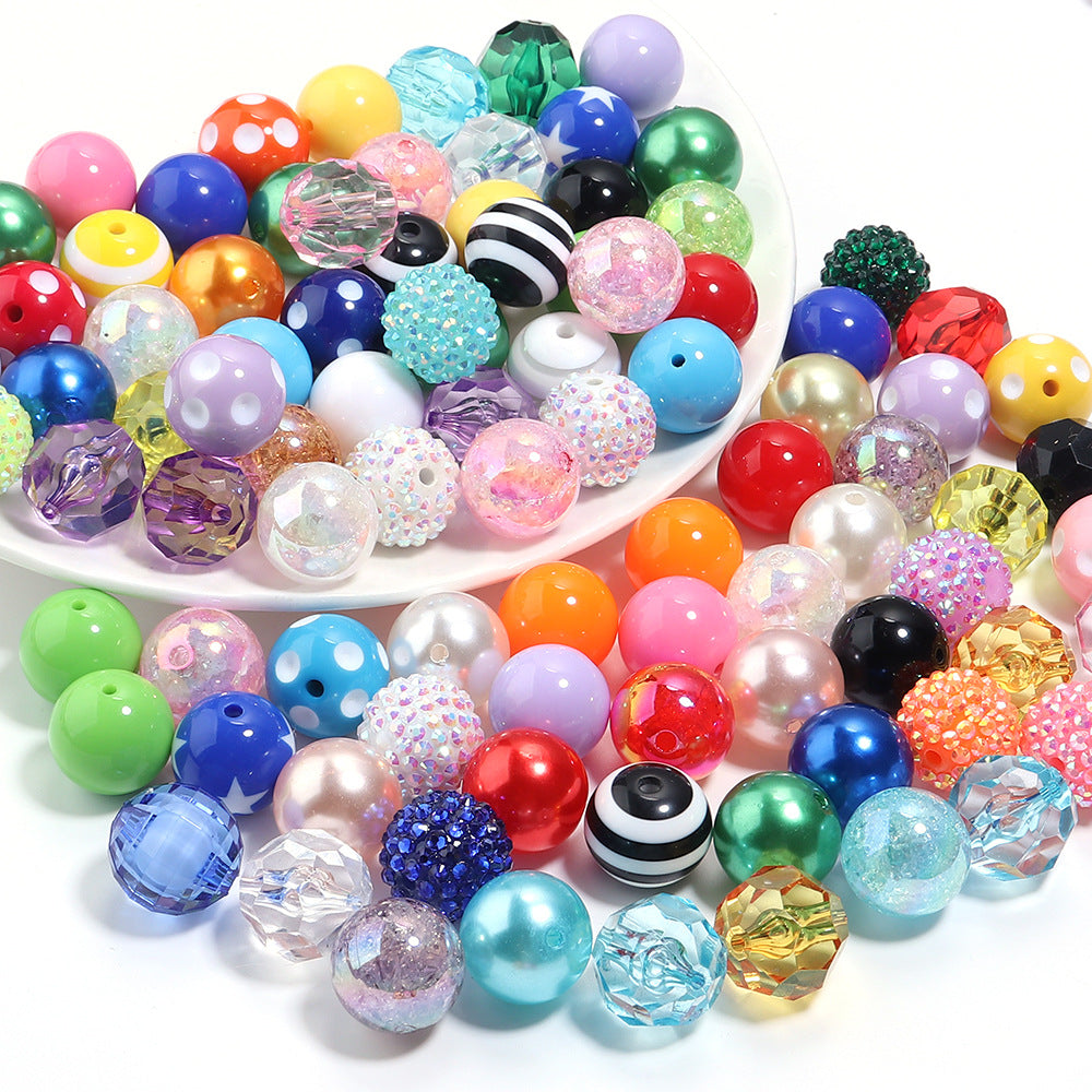 Multi-Color Bubblegum Beads 20mm Vibrant Solids Stripes Polka Dot Rhinestone 120pcs 3