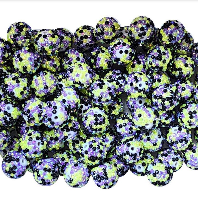 Rhinestone Bubblegum Beads 10-22mm Halloween Green Black Purple 5pcs 2