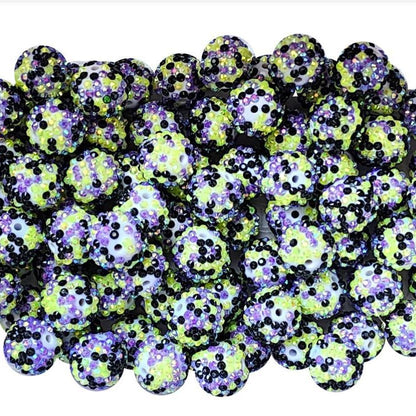 Rhinestone Bubblegum Beads 10-22mm Halloween Green Black Purple 5pcs 2