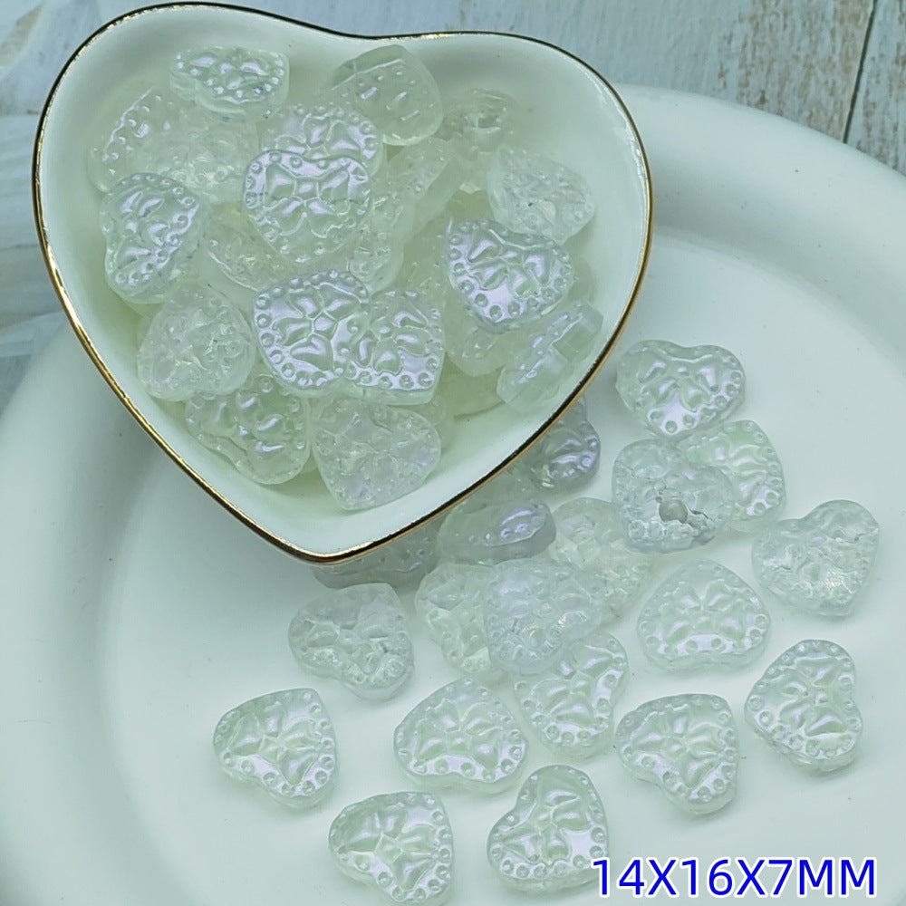 Transparent Bow Pattern Heart Glass Beads 14x16x7mm 25pcs 17