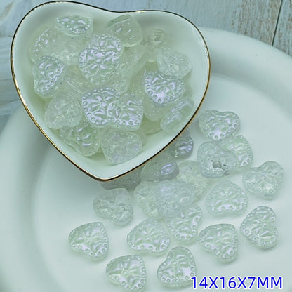 Transparent Bow Pattern Heart Glass Beads 14x16x7mm 25pcs 17