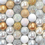 Bubblegum Beads 20mm Gold Silver White Rhinestone Chunky Mix 50pcs 2