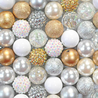 Bubblegum Beads 20mm Gold Silver White Rhinestone Chunky Mix 50pcs 2