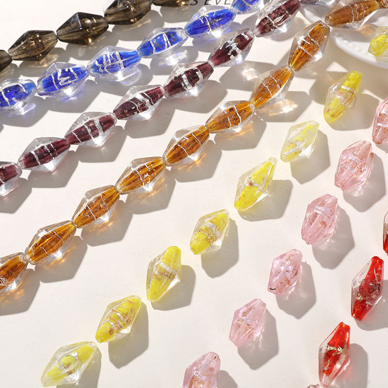 Lampwork Glass Beads Rhombus 24mm Silver Foil Filled Dyed Core 10pcs 2