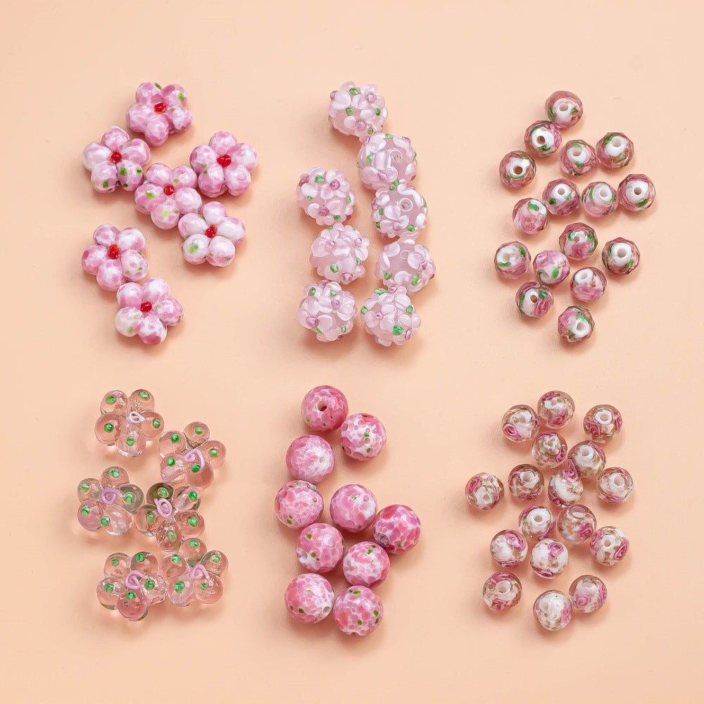 Lampwork Glass Beads Floral Pink Tone Translucent Faceted 4pcs 2