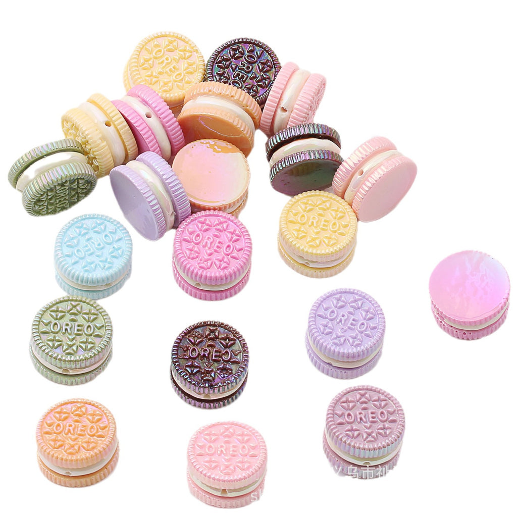 UV Plating Oreo Biscuit Resin Beads 12x23mm Glossy Multicolor 50pcs 2