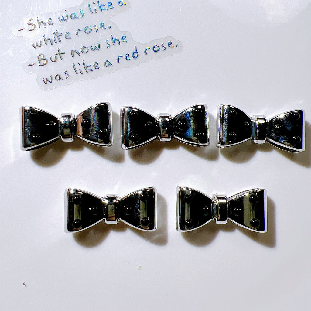 Plated Bow and Star Acrylic Beads Silver Metallic 10pcs 4
