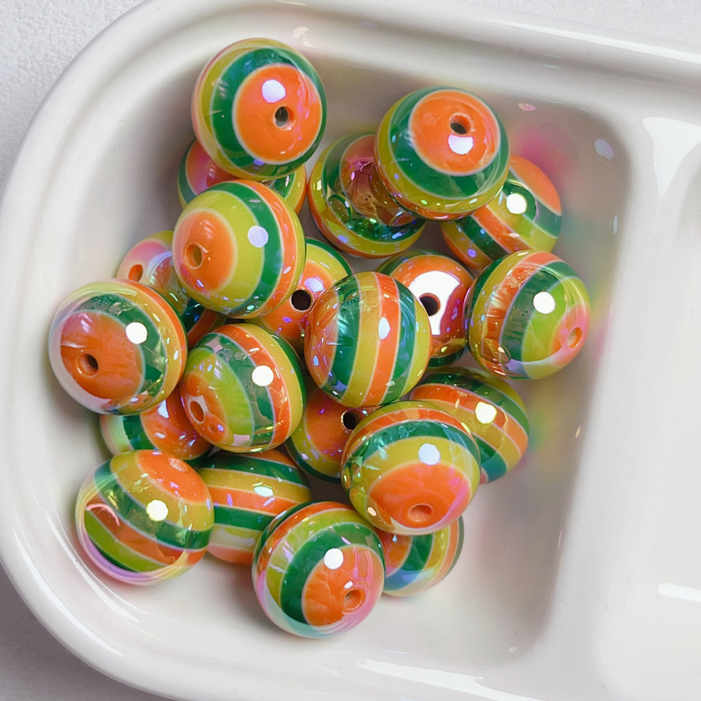 UV Plating Colorful Lollipop Striped Resin Beads 16mm 10pcs 3