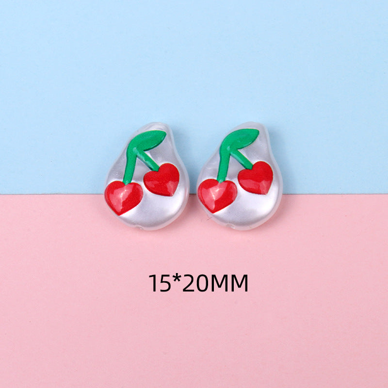 Hand Painted Cartoon Pattern Pearlized Acrylic Beads ABS Plastic 10pcs 17