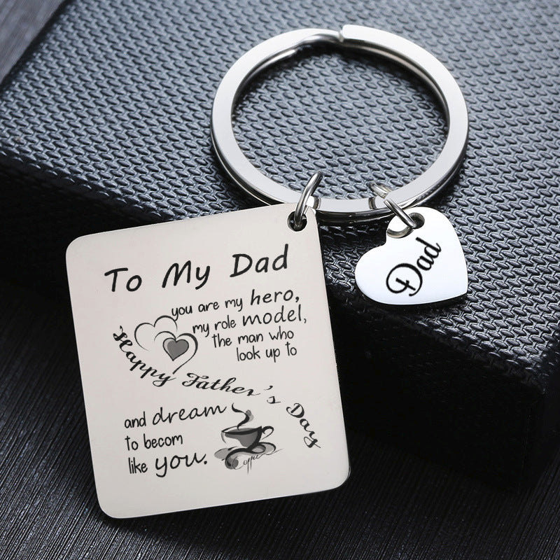 Father's Day Gift Stainless Steel Engraved Heart Charm Keychain 10