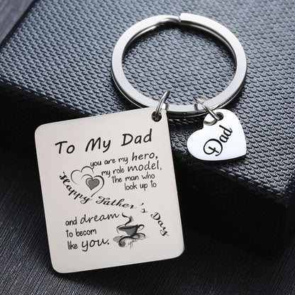 Father's Day Gift Stainless Steel Engraved Heart Charm Keychain 10