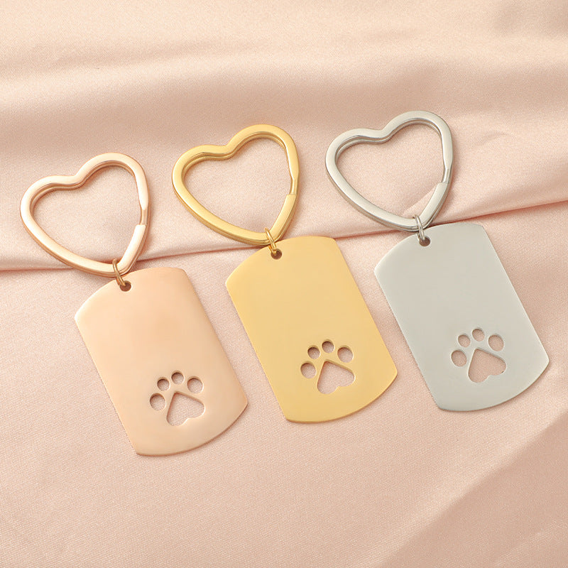 Stainless Steel Dog Claw Keychain with Heart Ring and Paw Cutout 3