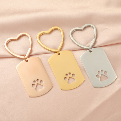 Stainless Steel Dog Claw Keychain with Heart Ring and Paw Cutout 3
