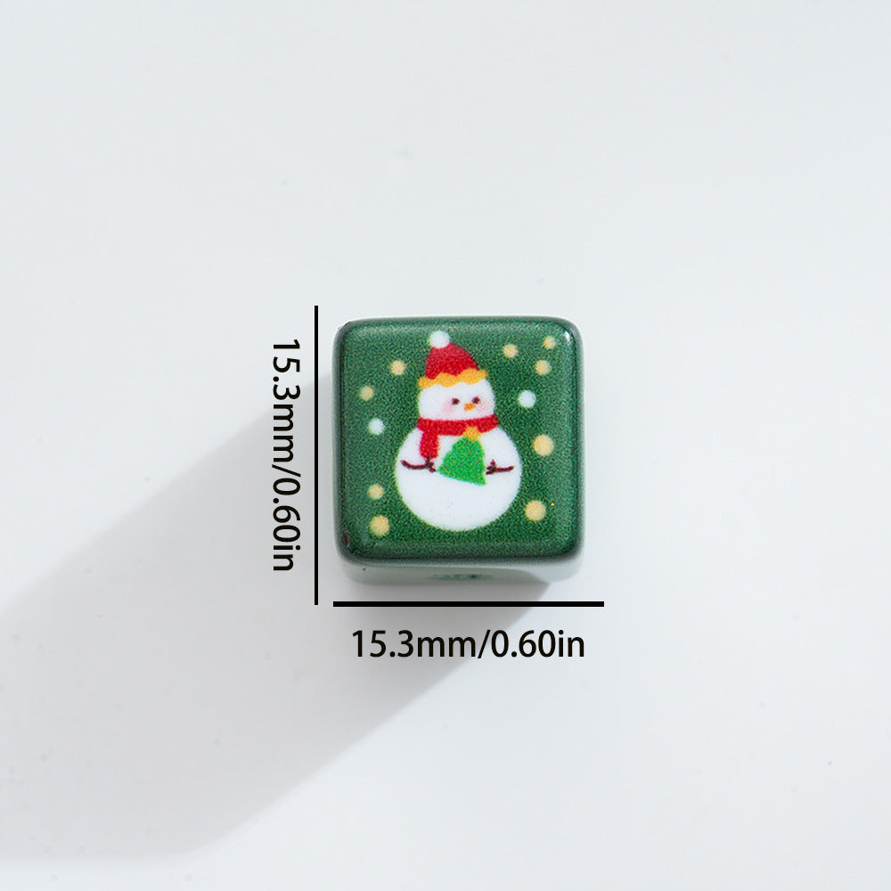 Baking Painted Christmas Square Acrylic Beads 15mm 10pcs 3
