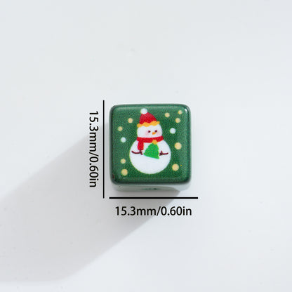 Baking Painted Christmas Square Acrylic Beads 15mm 10pcs 3