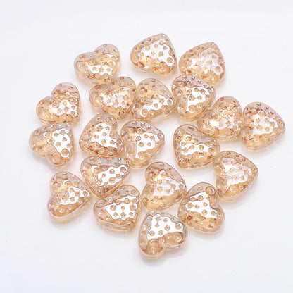 Electroplated Heart Glass Beads 13x15mm Peach Metallic 20pcs 11