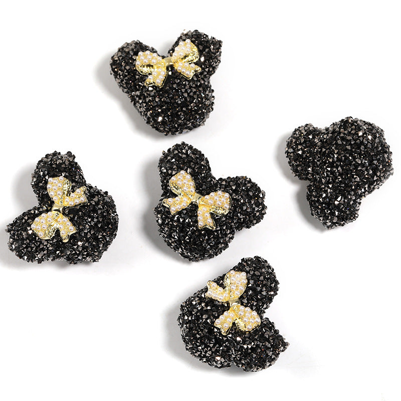 Bow Mickey Head Rhinestone Beads 29mm Pearl Bow 5pcs 9