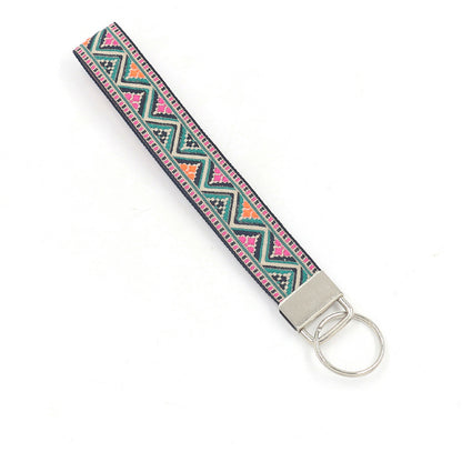 Bohemian Style Wristlet Keychain Antique Silver Polyester 2pcs 17cm 26