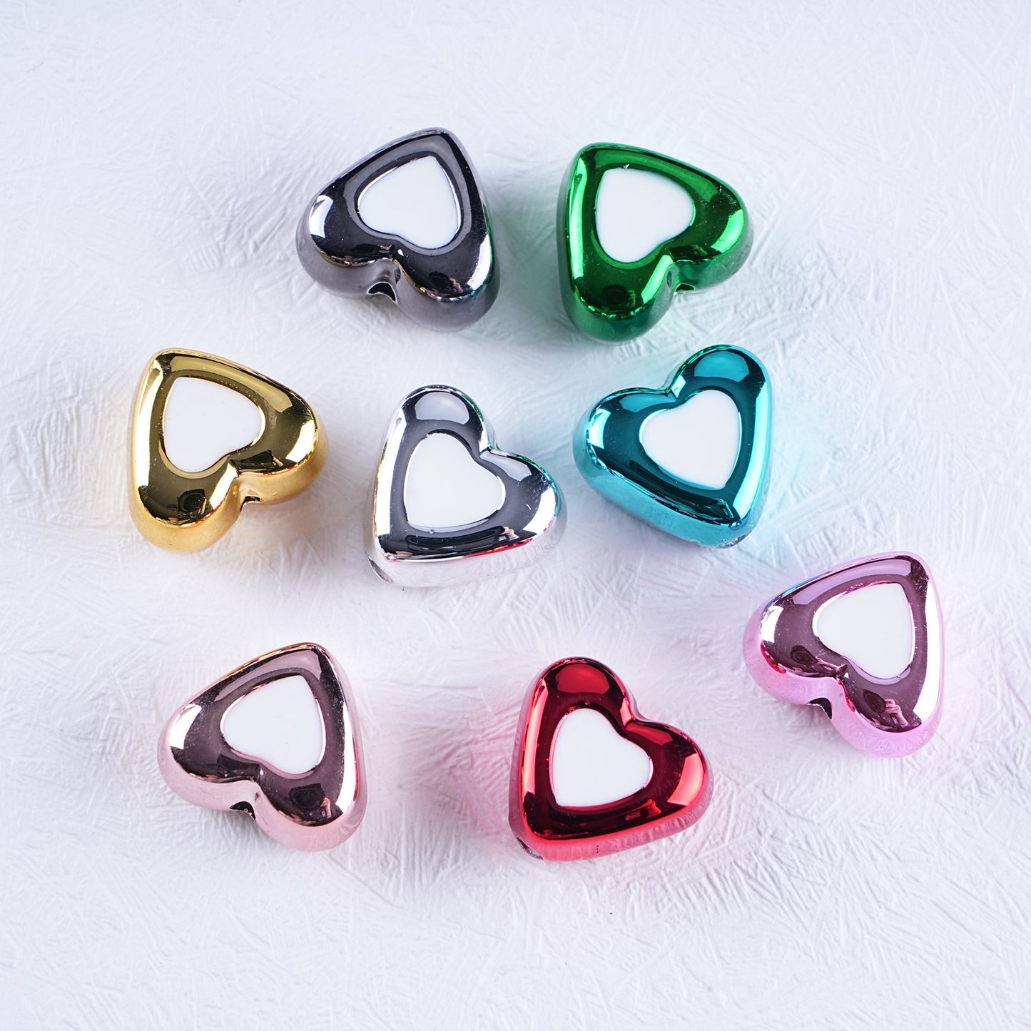 Metal Dual Color Heart Acrylic Beads 15mm Shiny Hollow 50pcs 14