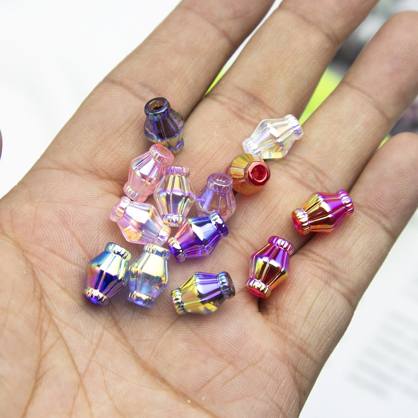 Plated Rhombus Acrylic Beads 13mm Transparent Iridescent 20pcs 3