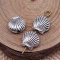 Scallop Metal Beads 9mm Antique Silver Tone Alloy 60pcs