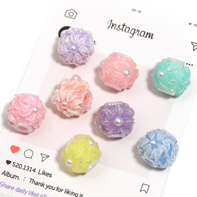 Floral Bubblegum Beads 20mm Shimmer Flower Pastel Colors 10pcs 5