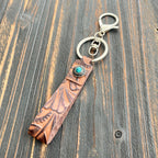 Vintage Embossed Leather Lanyard Keychain Genuine Cowhide 14cm 2pcs 6