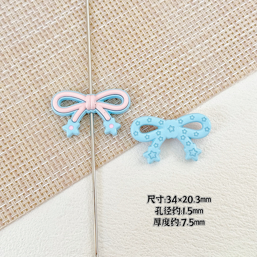 Bow and Star Metal Beads 34mm Painted Pastel Colors 5pcs 5