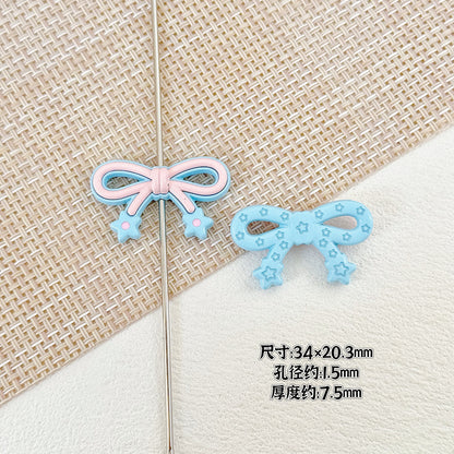 Bow and Star Metal Beads 34mm Painted Pastel Colors 5pcs 5