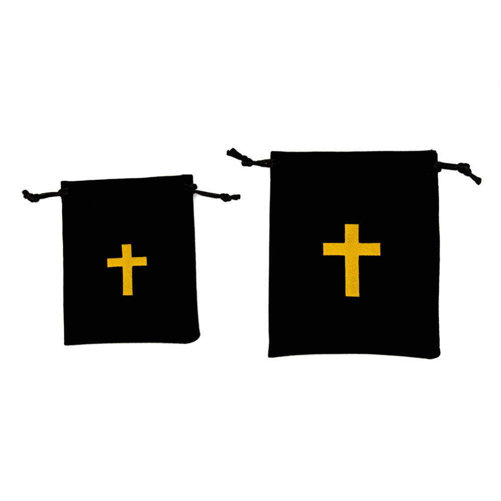 Black Velvet Drawstring Pouches with Gold Cross Pattern 10pcs 10x12cm 5