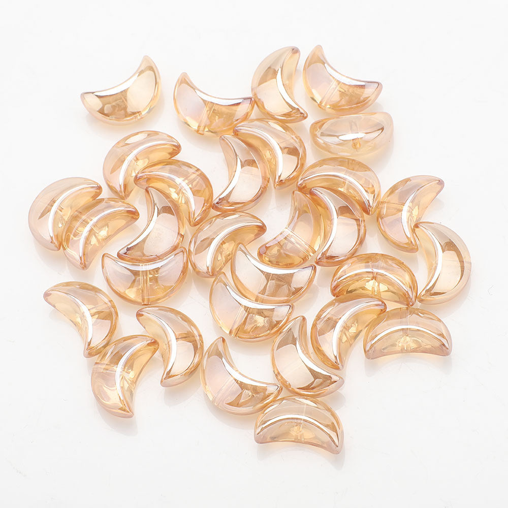 Moon Plated Transparent Crescent Glass Beads 9mm 14mm 30pcs 16