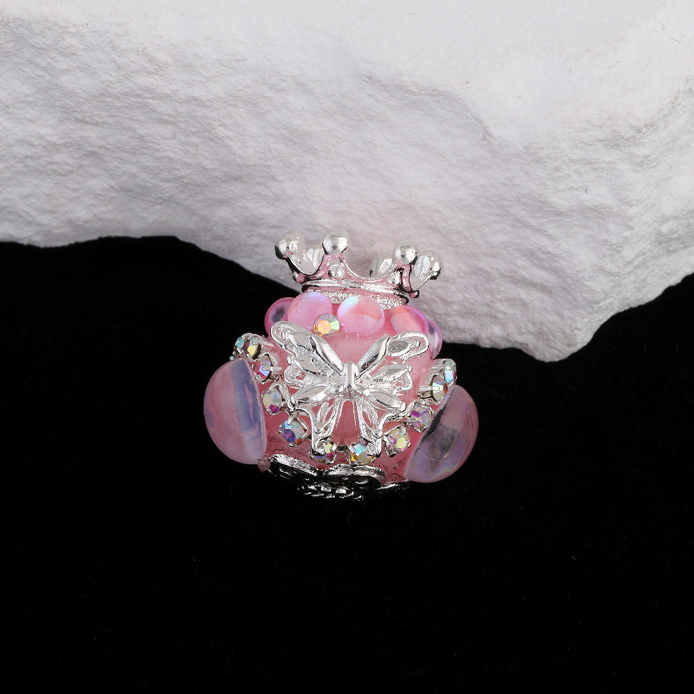 Butterfly Crown Polymer Clay Rhinestone Beads 21mm Round 6pcs 8