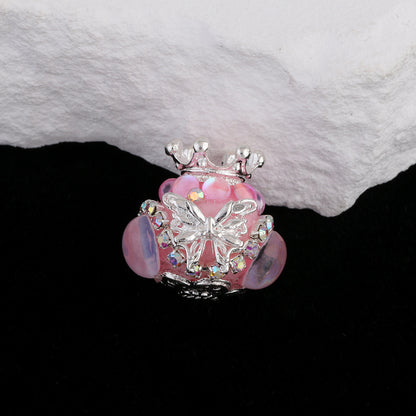 Butterfly Crown Polymer Clay Rhinestone Beads 21mm Round 6pcs 8