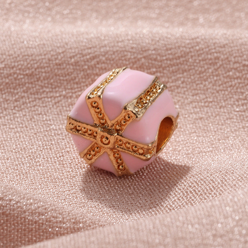 Cube Metal Beads 10mm Christmas Gift Box Enamel Large Hole 10pcs 4