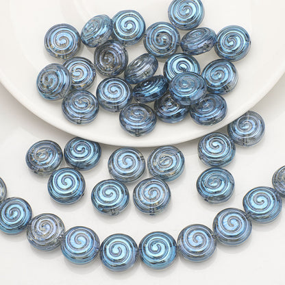 Electroplated Flat Spiral Glass Beads 12mm Metallic Iridescent 30pcs 7