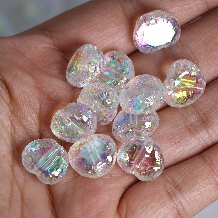 Transparent Wrinkled Flat Heart Acrylic Beads 14mm Iridescent 50pcs 3