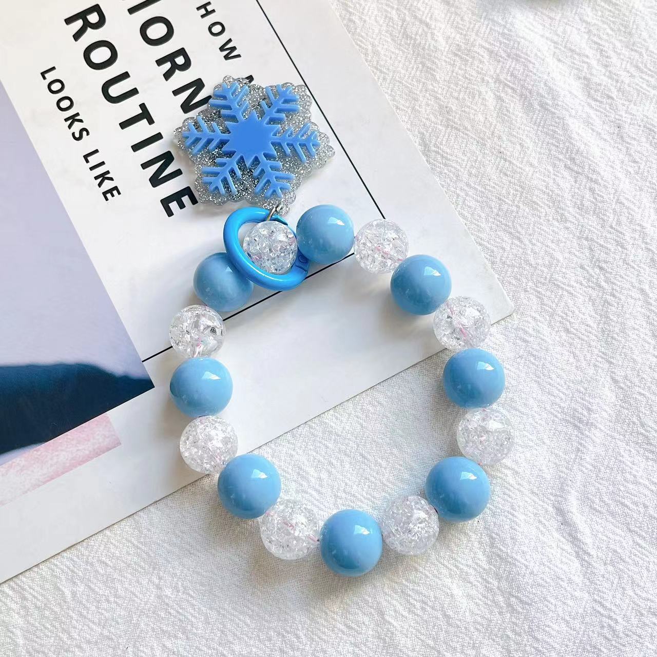 Acrylic Snowflake Beaded Keychain Plastic Resin Frosty Colors 11