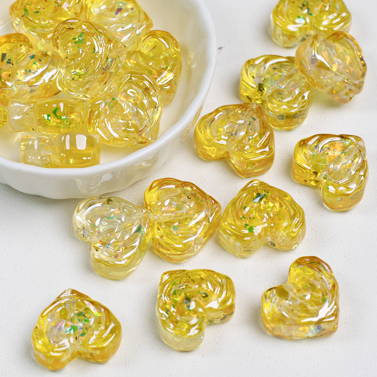 Rose Pattern Heart Resin Beads 20mm Multicolor 10pcs 13
