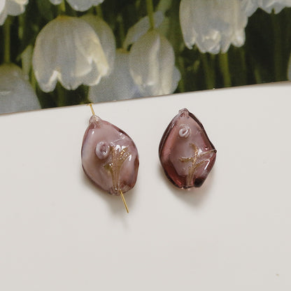 Lampwork Glass Beads Leaf 22mm Handmade Distressed Curled 4pcs 7