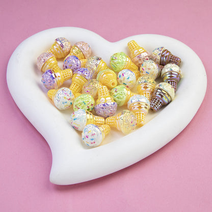 Colorful Ice Cream Cone Resin Beads 23x16mm Glossy Pastel 20pcs 2