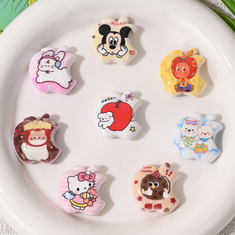 Cartoon Pattern Apple Shaped Acrylic Beads 23mm Playful Design 10pcs 2