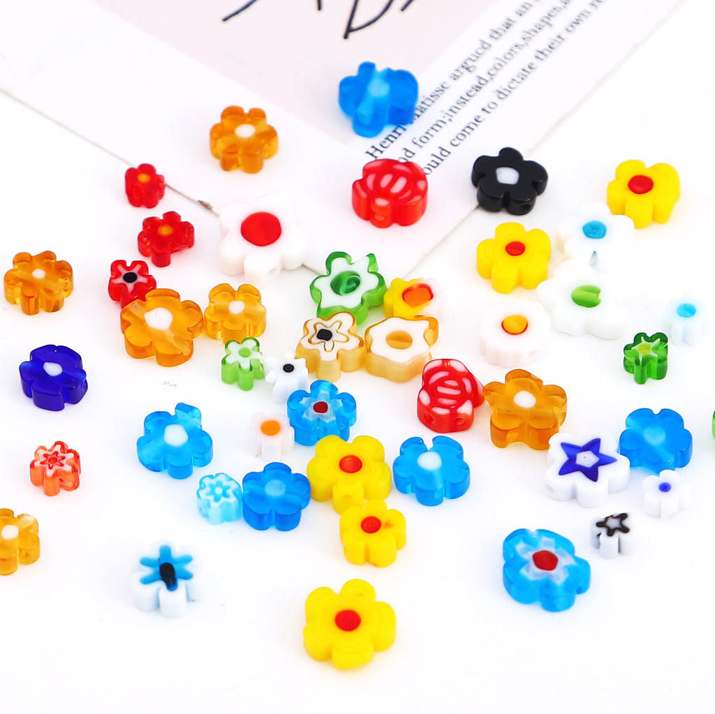 Colorful Flower Millefiori Glass Beads 4-8mm Mixed Sizes 2bags