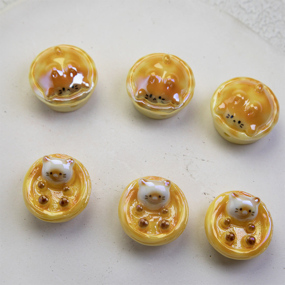 Egg Tart Kitten Resin Beads 23mm Glossy Animal Design 20pcs 4